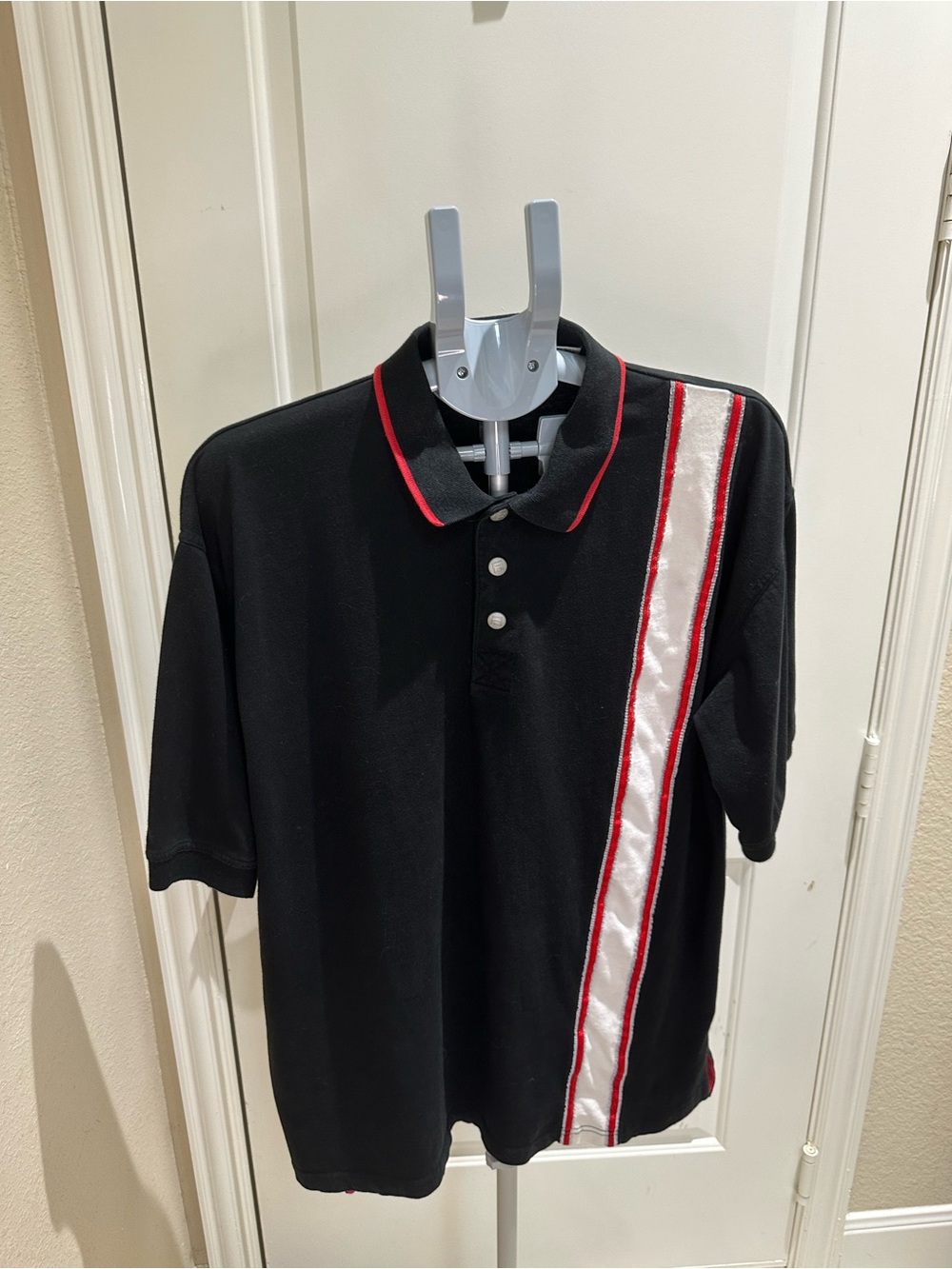 Fila Black Polo with White and Red Side Stripe